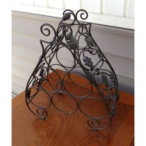 6 bottle metal wire Wine Rack with purple grape green
